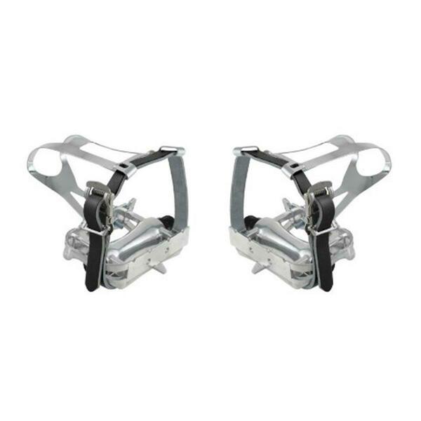 M-Wave Steel Toe Clip With Black Leather Straps 31314142SET